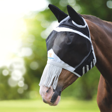 SHIRES FLY GUARD Маска антимоскитная для лошади с ушами и бахромой "Fine", PONY, чёрный (Великобрита