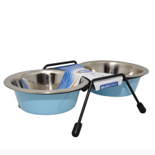 DUVO+ Миска для животных металлическая двойная на подставке, голубой, D21см/1890мл (Бельгия)!