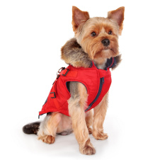 PUPPIA Жилет для собак утепленный с капюшоном и шлейкой "Orson", красный, M, 27см (Южная Корея)