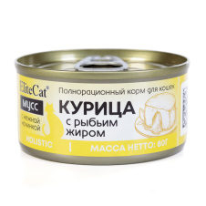 ELITECAT Полнорационный корм для кошек консервированный "Курица с рыбьим жиром, мусс, 80гр