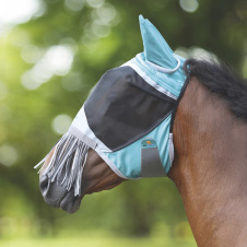 SHIRES FLY GUARD Маска антимоскитная для лошади с ушами и бахромой "Deluxe", FULL, зеленый (Велик