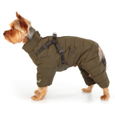 PUPPIA Комбинезон для собак утеплённый со шлейкой "Soft Onesie", хаки, S (Южная Корея)