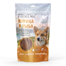 ELITEDOG Лакомство для собак "Курица и рыба. Поддержка иммунитета", роллы, 80гр
