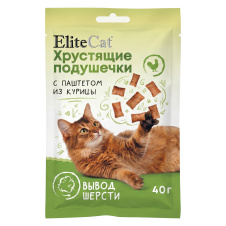 ELITECAT Лакомство для кошек "Хрустящие подушечки с паштетом для выведения шерсти", курица, 40гр