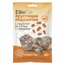 ELITECAT Лакомство для кошек "Хрустящие подушечки с паштетом и пробиотиками" курица с говядиной 40гр
