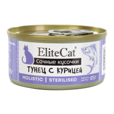 ELITECAT Дополнительное питание для кошек сочные кусочки "Тунец с курицей", 85гр