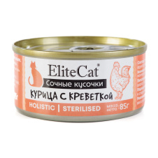 ELITECAT Дополнительное питание для кошек сочные кусочки "Курица с креветкой", 85гр
