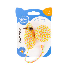 DUVO+ Игрушка для кошек "Мышка с мячиком", оранжевая, 16х3,5х4,5см, 2шт/упак (Бельгия)