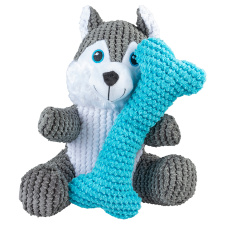 DUVO+ Игрушка для собак мягкая "Хаски с косточкой", серо-голубая, 22x19x8см (Бельгия)