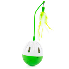 SkyRus Игрушка для кошек интерактивная с перьями "Swing Ball", зелёная + батарейки
