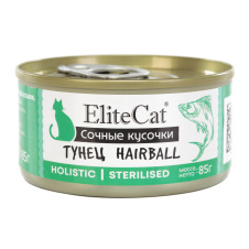 ELITECAT Дополнительное питание для кошек сочные кусочки "Тунец" для вывода шерсти, 85гр