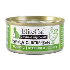ELITECAT Дополнительное питание для кошек сочные кусочки "Курица с ягненком", 85гр