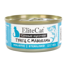 ELITECAT Дополнительное питание для кошек сочные кусочки "Тунец с мальками", 85гр