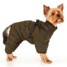 PUPPIA Комбинезон для собак утеплённый со шлейкой "Soft Onesie", хаки, L (Южная Корея)