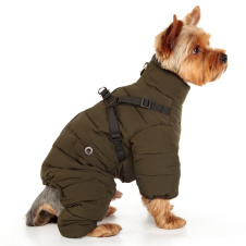 PUPPIA Комбинезон для собак утеплённый со шлейкой "Soft Onesie", хаки, M (Южная Корея)