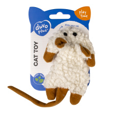DUVO+ Игрушка для кошек плюшевая "Кудрявая мышь", бело-коричневая, 18х8х2см (Бельгия)