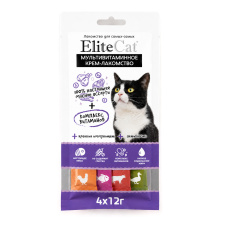 ELITECAT Лакомство для кошек "Крем-лакомство" MIX, курица, тунец, курица и говядина, утка, 4х12гр