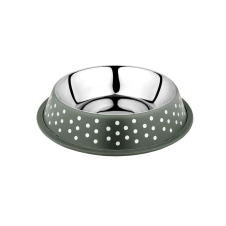 DUVO+ Миска для животных металлическая, нескользящая "Деко", зелёная в белый горох, 1000мл (Бельгия)