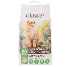 ELITECAT Древесный комкующийся наполнитель в хлопьях, бумажный пакет 20л / 7.5кг (Россия)