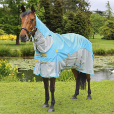 SHIRES HIGHLANDER Попона антимоскитная для лошади с капором "Waterproof Plus", 600D, 0g, 165, голубо