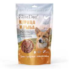 ELITEDOG Лакомство для собак "Курица и рыба. Поддержка иммунитета", роллы, 80гр