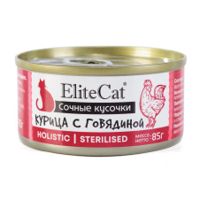 ELITECAT Дополнительное питание для кошек сочные кусочки "Курица с говядиной", 85гр